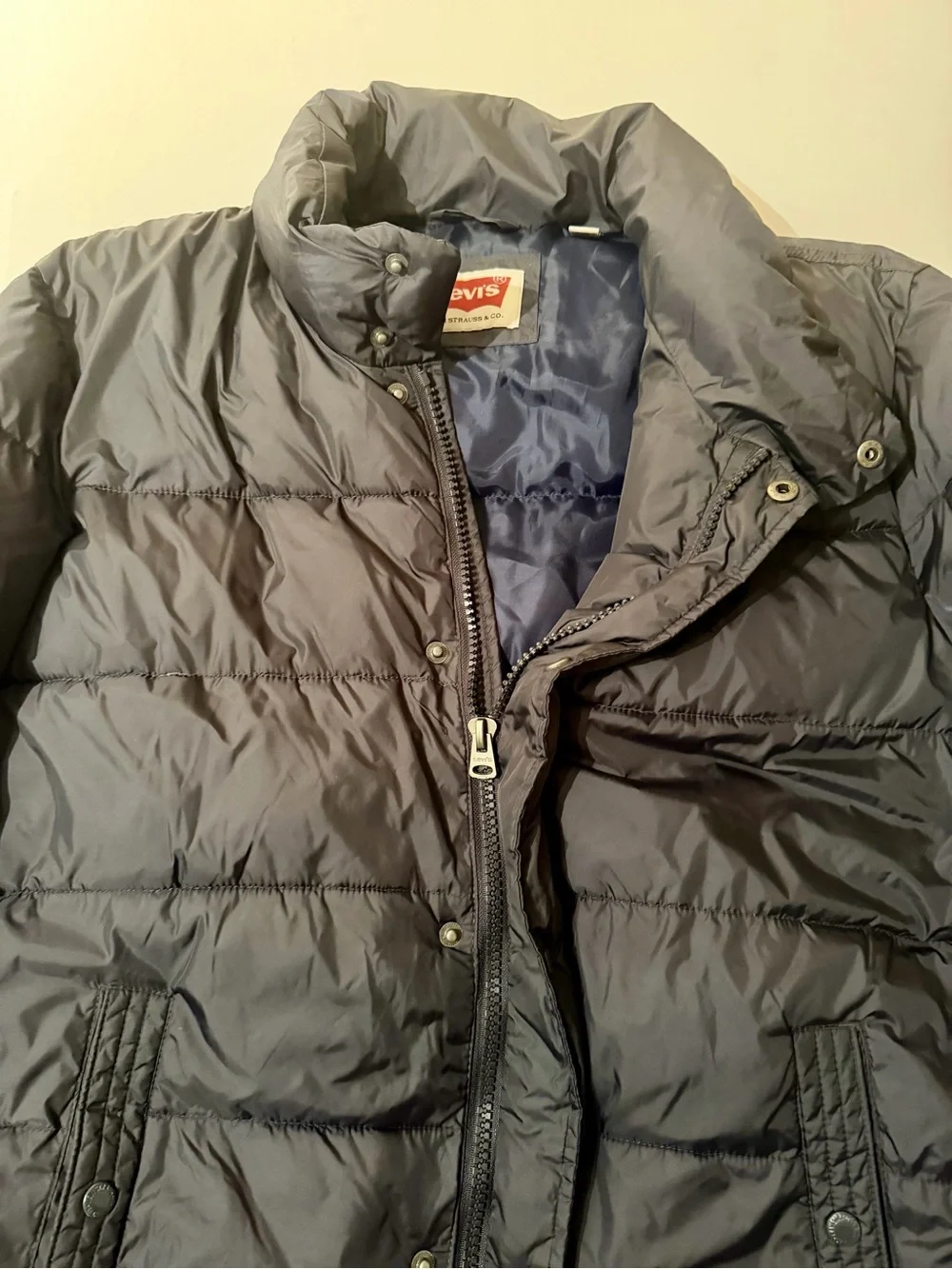 Vtg Levi’s Men’s 2XL Black Puffer Coat Jacket Snap Front Nylon Insulated Coat